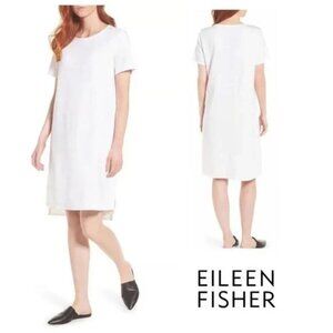 EILEEN FISHER PL White TENCEL Jersey Minimalist Stretch Slit $238 Dress